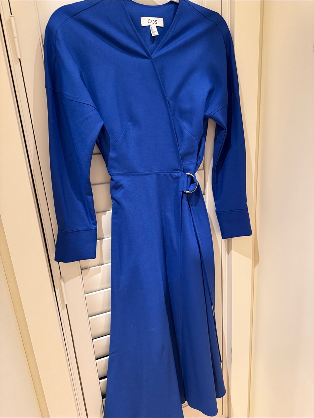 COS Cobalt Blue Long-Sleeve Wrap Midi Dress